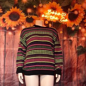 Vintage large acrylic, neon, Colorful Striped Sweater